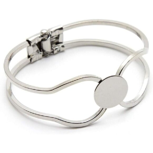 Two Silver Tone Hinged Metal Bangle Base Clamper Bracelets for DIY Jewelry - Picture 2 of 4